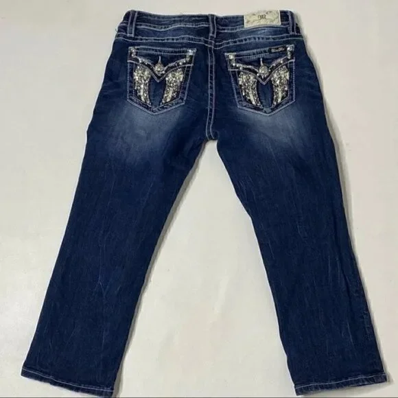 Miss Me Standard Crop Stretch Bling Wings Jeans Size 26 - Picture 5 of 7